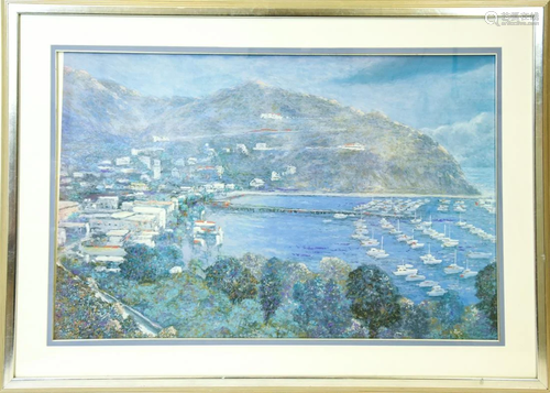 Framed Numbered Lithograph European Harbor