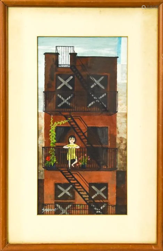 Framed Contemporary Acrylic Cityscape Painting