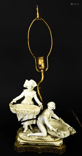 Blanc de Chine Figural Group Mounted Table Lamp