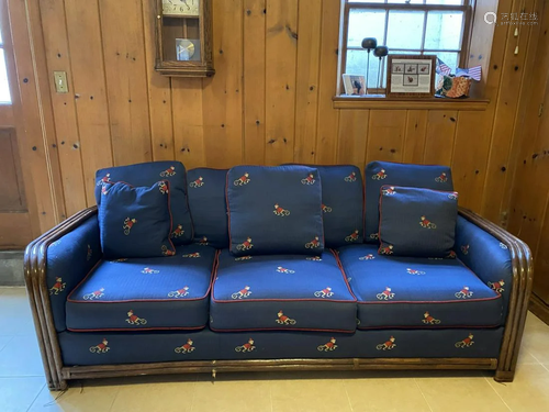 Paul Frank Style Stacked Rattan Mid Century Sofa