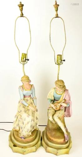 Pair Copeland Owen Hale Parian Figural Table Lamps