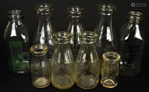 Collection 9 Vintage Embossed Milk Bottles