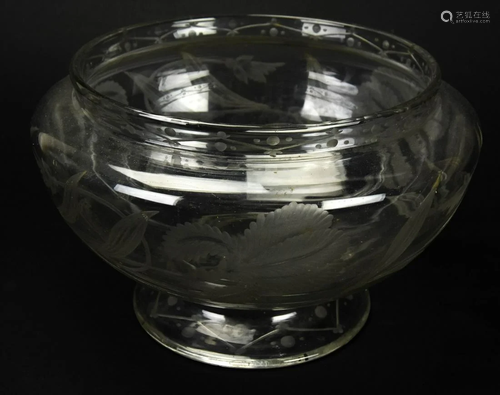 19th C. Antique Etched Glass Centerpiece Bowl