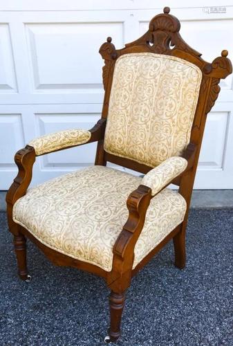 Antique 19th C Victorian Era Throne Form Armchair