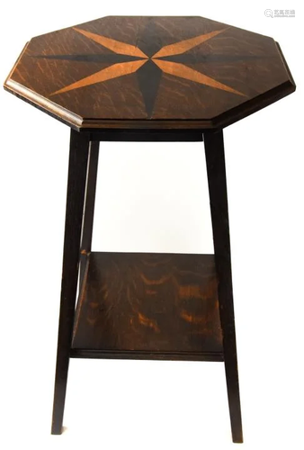 Antique C 1900 Oak End Table w Starburst Inlay