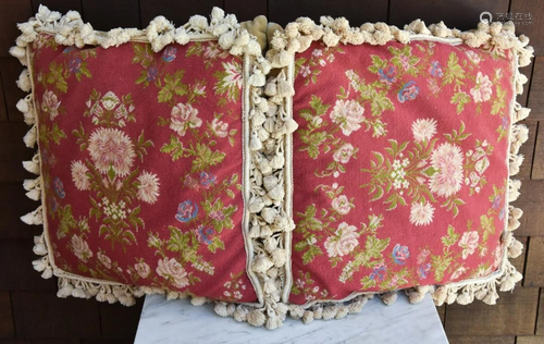 Pair of French Aubusson Style Tapestry Pillows