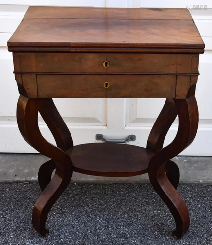 Antique 19th C Lift Top Sewing or Vanity End Table