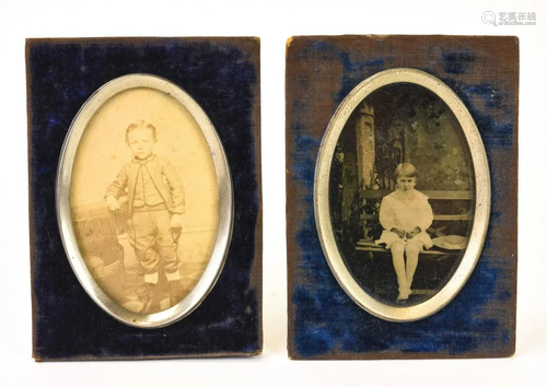 Pair of Antique 19th C Blue Velvet Picture Frames