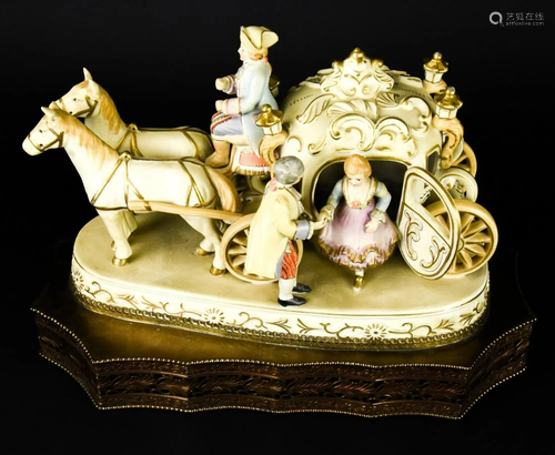 Porcelain Horse Drawn Carriage Brass Base