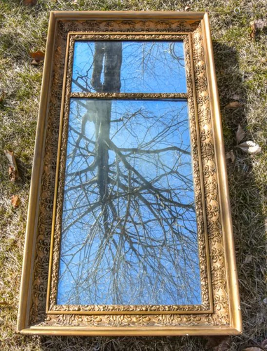 Antique Trumeau Form Two Panel Gilt Wall Mirror