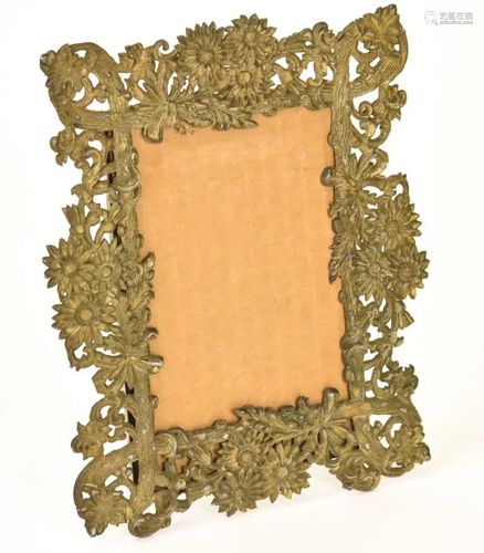 Antique 19th C Ormolu Faux Bois Picture Frame