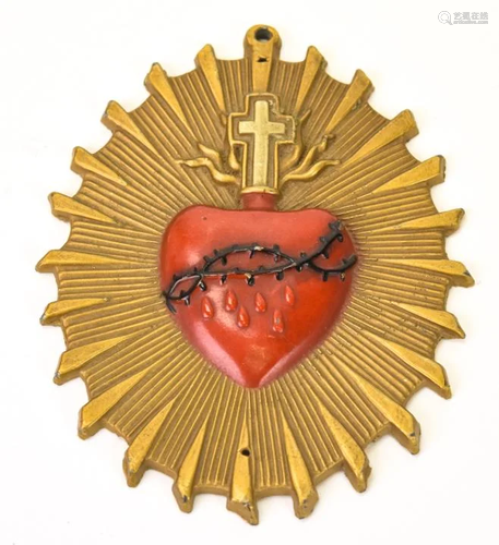 Antique Ex Voto Sacred Heart Ormolu Plaque