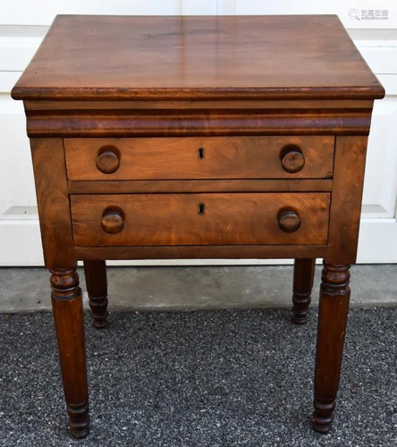 Antique 19th C Two Drawer Empire Style End Table