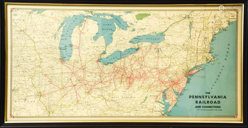 Framed Vintage Pennsylvania Railroad Map