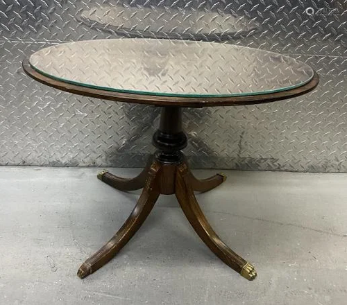 Regency Style Glass Top Oval Pedestal Table