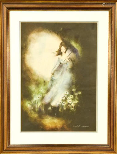 Framed Anabel Maresca Young Woman Watercolor