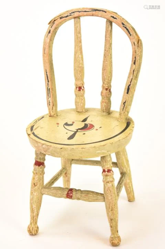 Antique 19th C American Folk Art Wooden Doll Chair