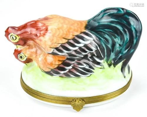 French Limoges Porcelain Rooster Trinket Box