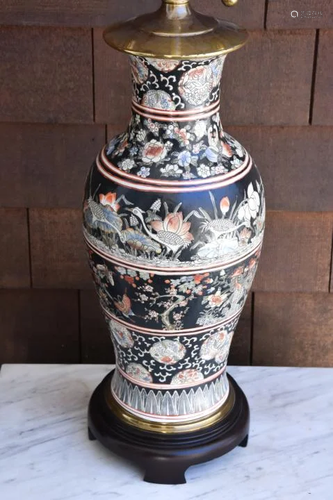 Chinese Porcelain Famille Noir Vase Mount Lamp