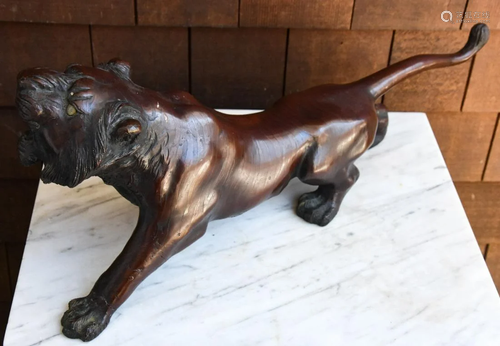 Large Bronze Statue of a Pacing Lion