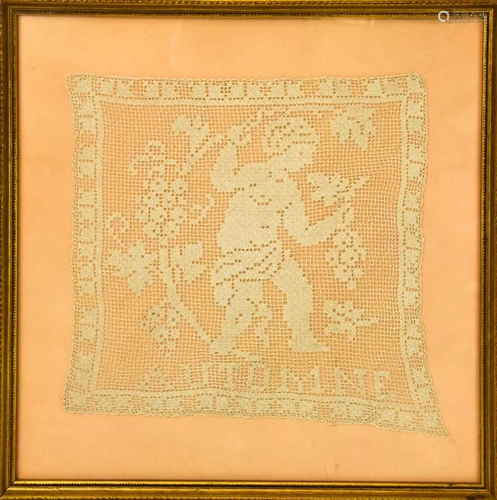 Antique Framed Handmade Lace Panel of Autumn