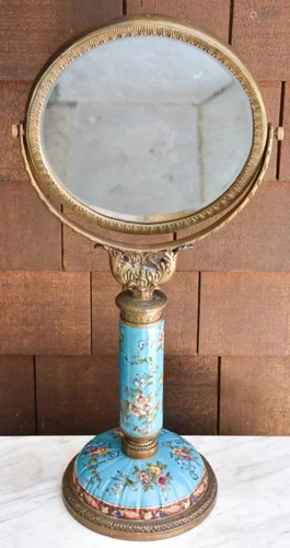 French Porcelain & Ormolu Table Mirror on Stand