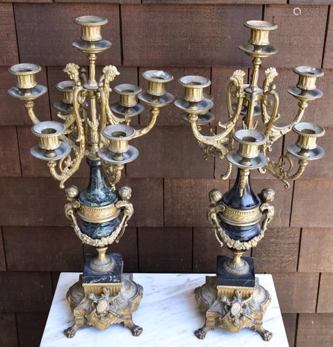 Pair of Marble & Ormolu Large Scale Candelabra