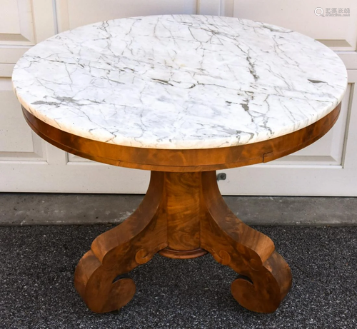 Antique 19th C Empire Style Round Marble Top Table