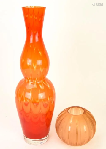 2 Evolution by Waterford Orange Crystal Vases