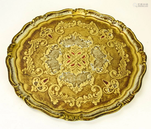 Florentine Hand Painted Carved Tray