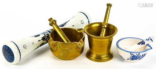 Small Brass & Delft Apothecary Mortar & Pestle