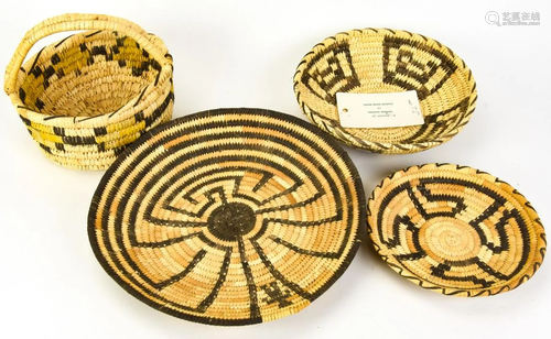 Group of 4 Native American Papago Indian Baskets