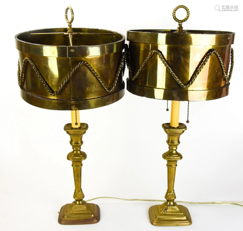 Pair Neoclassical Candlestick Form Brass Lamps