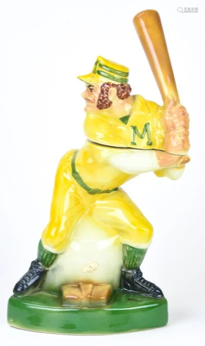 Figural Baseball Player Whiskey Decanter