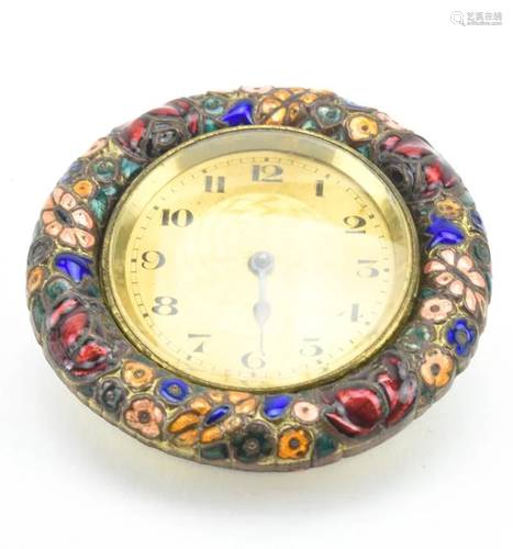 Antique Miniature Art Deco Enamel Ormolu Clock