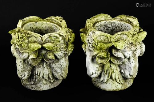 Pair Neoclassical Rams Head Garden Planters