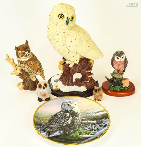 Lot Owl Figurines & Hamilton Collection Plate