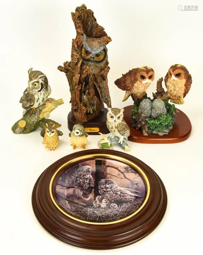 Lot Owl Figurines & Bradford Collector's Plate