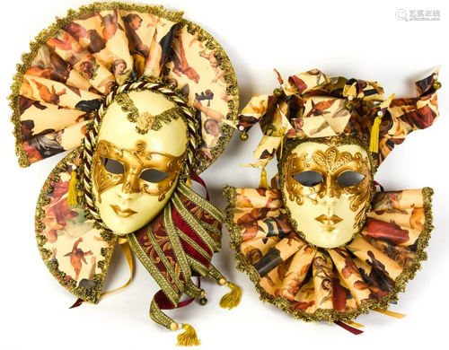 Pair Venetian Paper Mache Mardi Gras Masks