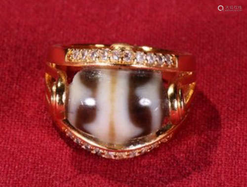 TIBETAN GILT SILVER DZI RING