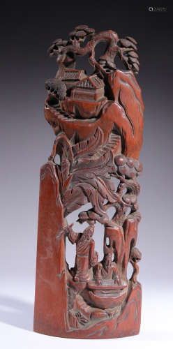 BAMBOO CARVED FIGURE STORY PATTERN ARM REST