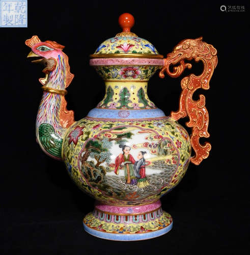 QIANLONG MARK ENAMELED GLAZE FIGURE STORY POT