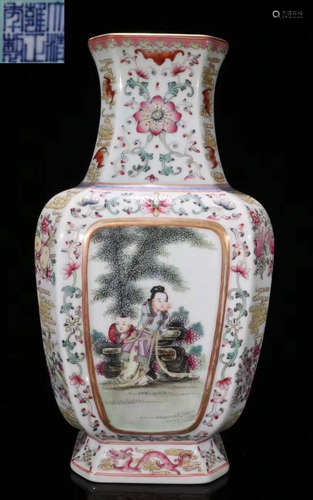 YONGZHENG MARK ENAMELED GLAZE FIGURE STORY VASE