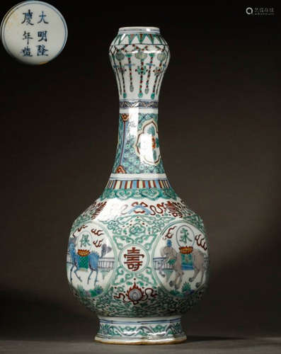 LONGQING MARK DOUCAI GLAZE AUSPICIOUS VASE