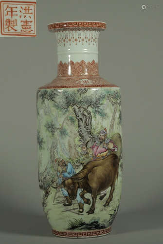 FAMILLE ROSE GLAZE FIGURE STORY PATTERN VASE