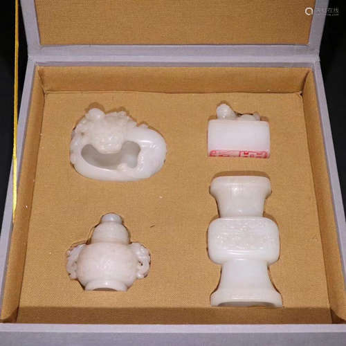 SET OF HETIAN JADE VASE&BRUSH WASHER&SEAL