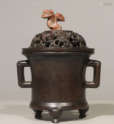 XIAOYE ZITAN TRIPOD CENSER WITH SOAPSTONE