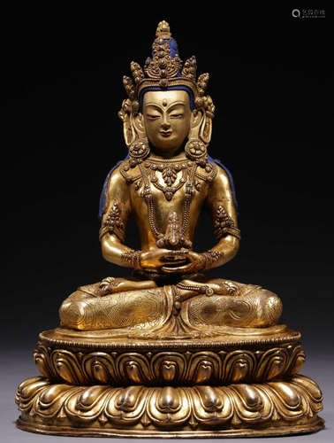 GILT BRONZE AMITABHA BUDDHA SEATED STATUE