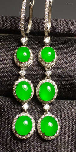 PAIR OF ICY GREEN JADEITE EARRINGS