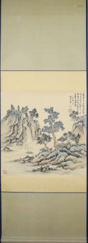 XU SHICHANG: INK AND COLOR ON PAPER PAINTING 'LANDSCAPE SCEN...